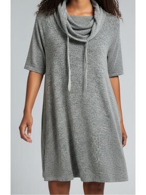 Lou & Grey XS Marled Grey & Black Drawstring Cowl Neck Dress
